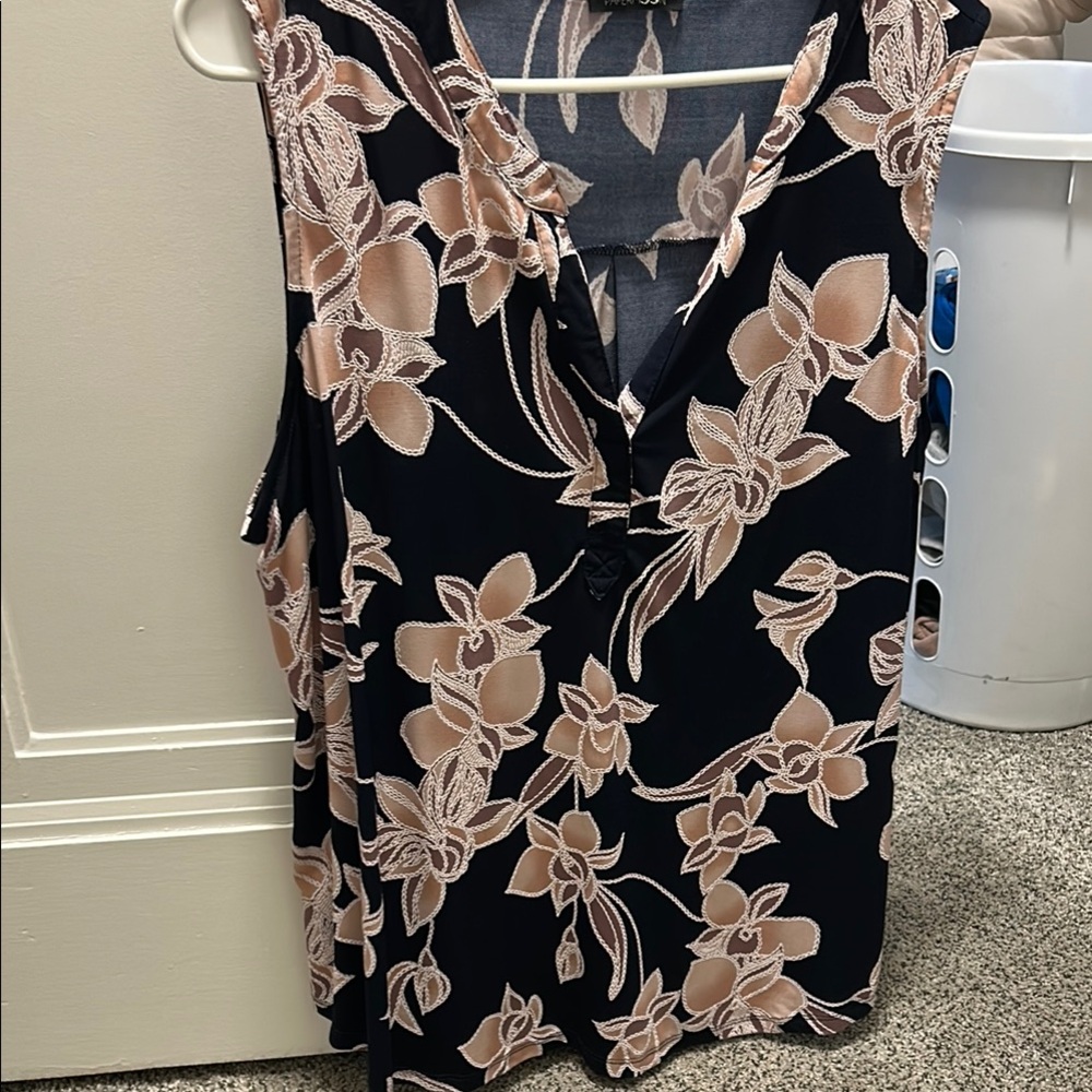 Papermoon Tan Sleeveless Blouse with Artistic Floral Design